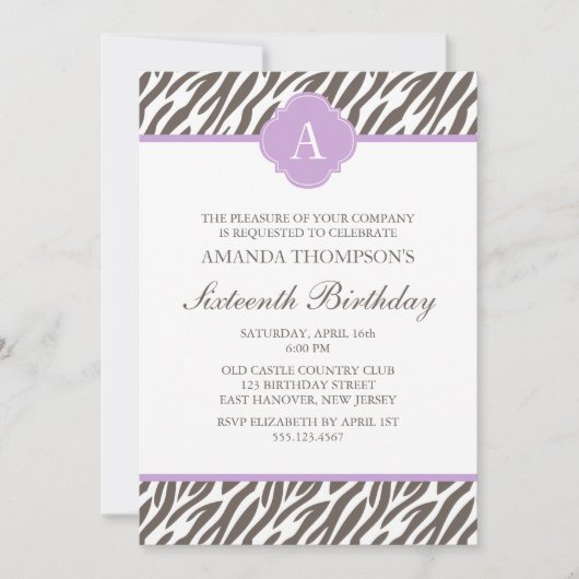 Monogram bruin en lavender Zebra Pattern Kaart (Voorkant)
