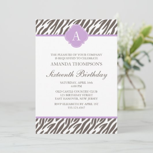 Monogram bruin en lavender Zebra Pattern Kaart (Staand voorkant)
