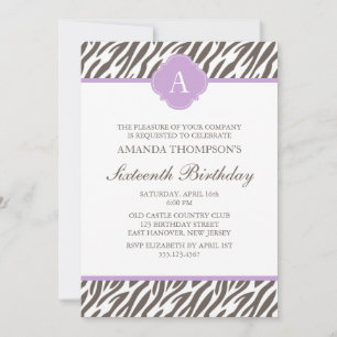Monogram bruin en lavender Zebra Pattern Kaart