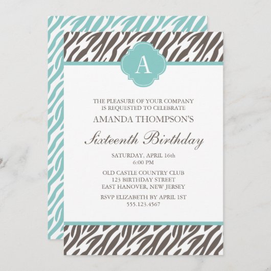 Monogram bruin en mint Zebra Pattern Kaart (Voorkant / Achterkant)