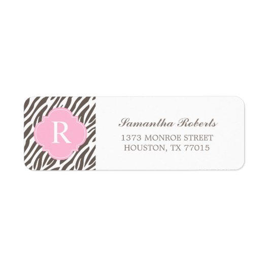 Monogram bruin en roze Zebra Stripes Etiket (Voorkant)