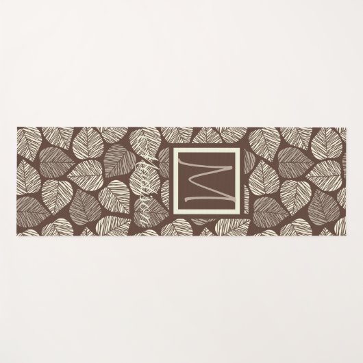 Monogram bruin en Taupe Leaf Natural Trendy Yogamat (Voorkant (horizontaal))