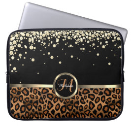 Monogram bruin en zwarte luipaard met Gold Diamond Laptop Sleeve