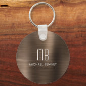 Monogram Bruin Faux, geborsteld metaal Sleutelhanger (Voorkant)