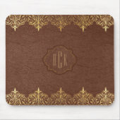 Monogram Bruin Faux Lederen Goud Kant Accent Muismat (Voorkant)