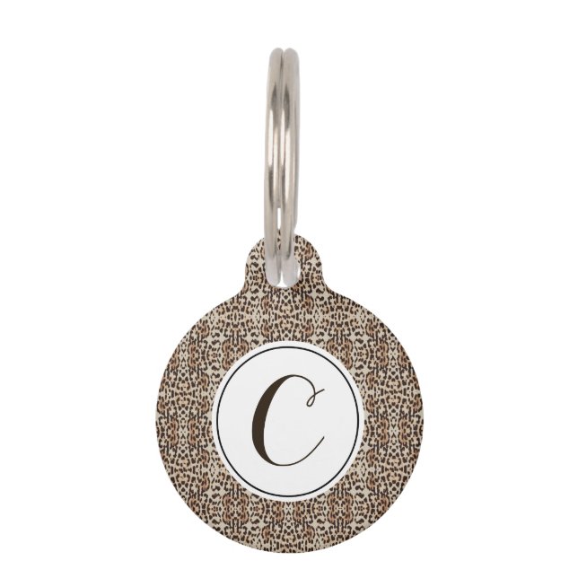 Monogram Bruin Gevlekte Luipaard Print Huisdierpenning (Voorkant)