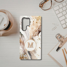 Monogram Bruin Goud Marmer Luxe Abstract Ontwerp Samsung Galaxy Hoesje