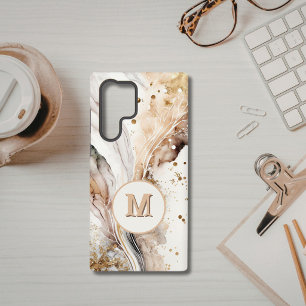 Monogram Bruin Goud Marmer Luxe Abstract Ontwerp Samsung Galaxy Hoesje