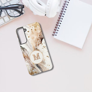 Monogram Bruin Goud Marmer Luxe Abstract Ontwerp Samsung Galaxy Hoesje