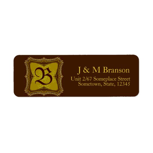 Monogram bruin + gouden adreslabel etiket (Voorkant)