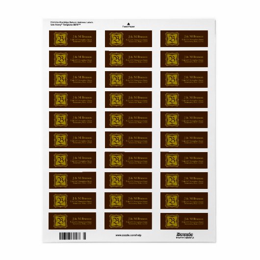 Monogram bruin + gouden adreslabel etiket (Full Sheet)