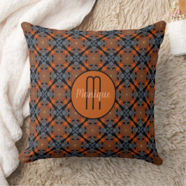 Monogram Bruin Grijs en Zwart Geometrisch Herhalen Kussen
