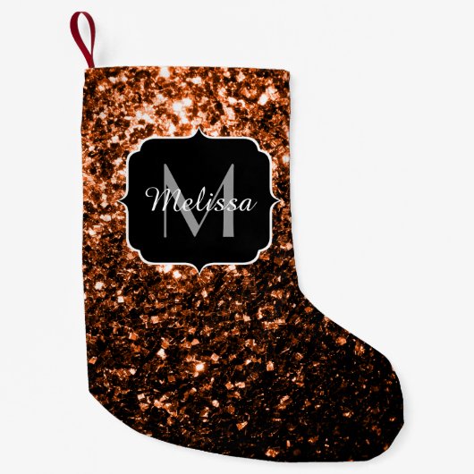 Monogram bruin koper smeltkroes kleine kerstsok (Voorkant)