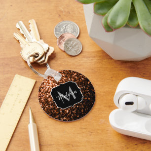 Monogram bruin koper smeltkroes sleutelhanger