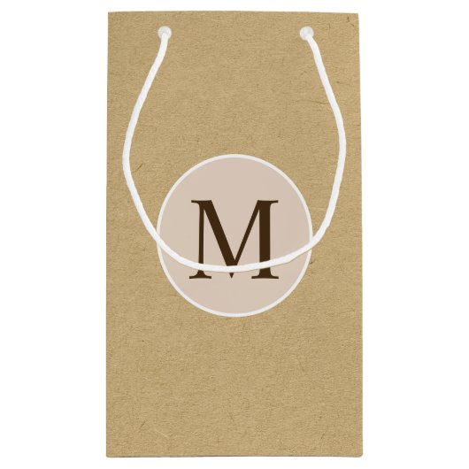 Monogram Bruin Kraft Paper Textuur Klein Cadeauzakje (Achterkant)