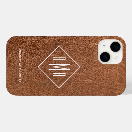 Monogram bruin kunstleder Case-Mate iPhone case (Achterkant (horizontaal))