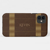 Monogram bruin leder en goudstrips Case-Mate iPhone case (Achterkant (horizontaal))