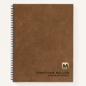 Monogram bruin leder notitieboek (Voorkant)