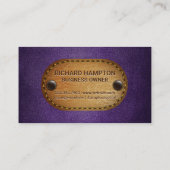 Monogram | bruin leder | Paarse stof Visitekaartje (Achterkant)