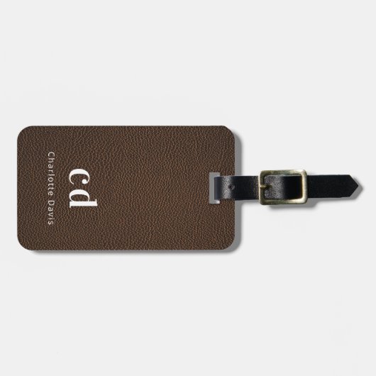 Monogram bruin leder textuur bagagelabel (Voorkant horizontaal)