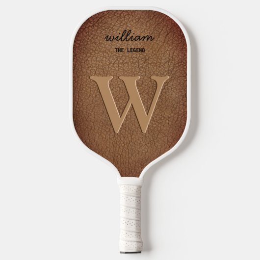 Monogram Bruin Leren Script Naam Rustic Pickleball Paddle (Voorkant)