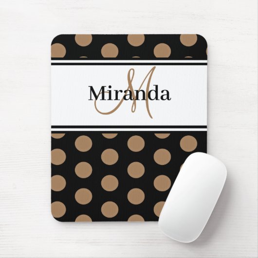 Monogram Bruin Polka Dot Zwart Wit Script Muismat (Met muis)