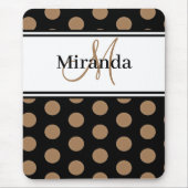 Monogram Bruin Polka Dot Zwart Wit Script Muismat (Voorkant)