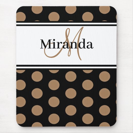Monogram Bruin Polka Dot Zwart Wit Script Muismat (Voorkant)