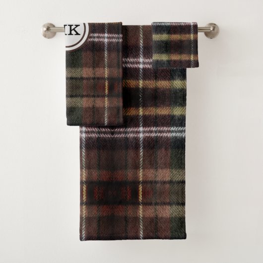 Monogram bruin ruitmotief bad handdoek (Insitu)