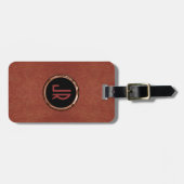 Monogram bruin suède leer bloemontwerp bagagelabel (Voorkant horizontaal)