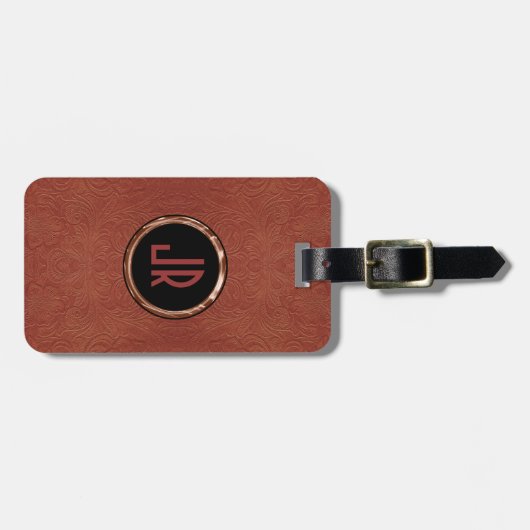 Monogram bruin suède leer bloemontwerp bagagelabel (Voorkant horizontaal)