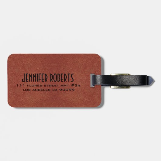 Monogram bruin suède leer bloemontwerp bagagelabel (Achterkant horizontaal)
