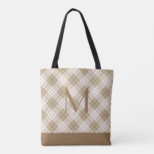 Monogram bruin Tan beige Tartan Buffalo Tote Bag (Achterkant)
