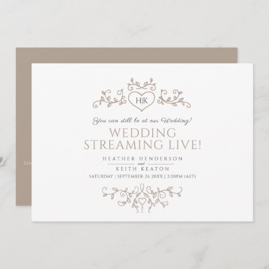 Monogram bruin witte blad trouw live streaming aankondiging (Voorkant / Achterkant)