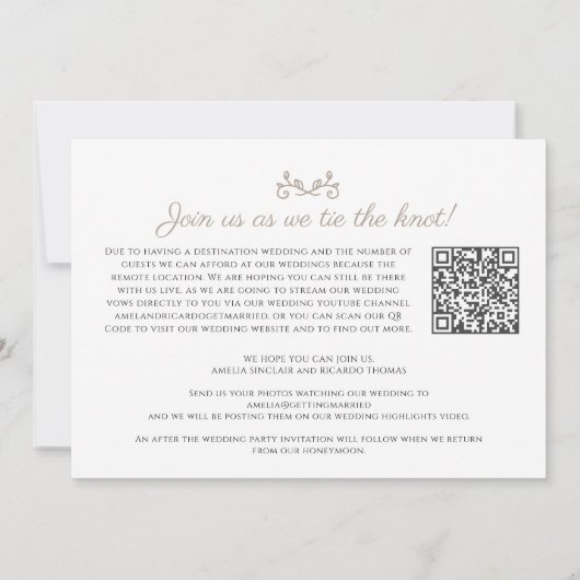 Monogram bruin witte trouw livestream QR-code Aankondiging (Achterkant)