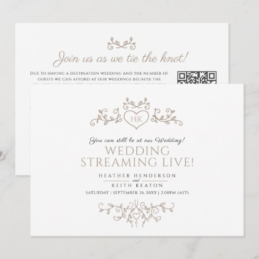 Monogram bruin witte trouw livestream QR-code Aankondiging (Voorkant / Achterkant)