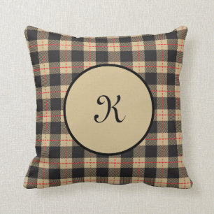 Monogram Bruin Zwart Rood Buffel Plaid Kussen