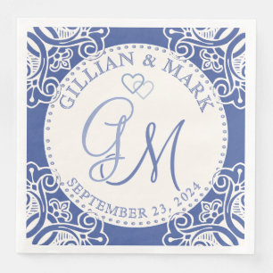 Monogram Bruinblauw & Zand Huwelijk Servet