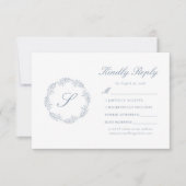 Monogram Bruinblauwe Krans Bruiloft RSVP Kaartje (Voorkant)