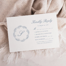 Monogram Bruinblauwe Krans Bruiloft RSVP Kaartje