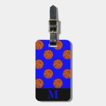 Monogram bruine basketbalballen op blauw