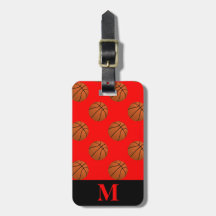 Monogram bruine basketbalballen op rood