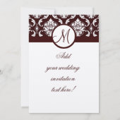 Monogram bruine Damask-uitnodiging op viltpapier Kaart (Achterkant)