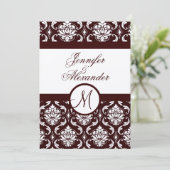 Monogram bruine Damask-uitnodiging op viltpapier Kaart (Staand voorkant)