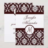 Monogram bruine Damask-uitnodiging op viltpapier Kaart (Voorkant / Achterkant)
