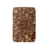 Monogram bruine en gouden  Floral Damascus Badmat (Voorkant Verticaal)
