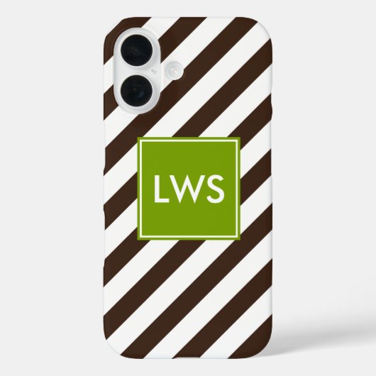 Monogram bruine en groene diagonale strepen Case-Mate iPhone case (Achterkant)