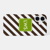 Monogram bruine en groene diagonale strepen iPhone 16 hoesje (Achterkant horizontaal)