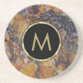 Monogram bruine en zwarte marmer Stone textuur Zandsteen Onderzetter (Voorkant)