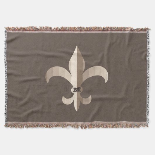 Monogram Bruine Gestreepte Fleur De Lis Deken (Voorkant)